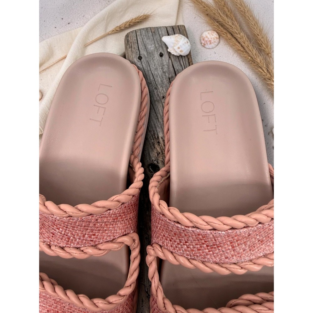 Loft Pink Raffia Braided Rope Platform Slide Sandals‎ 8M - Picture 4 of 7
